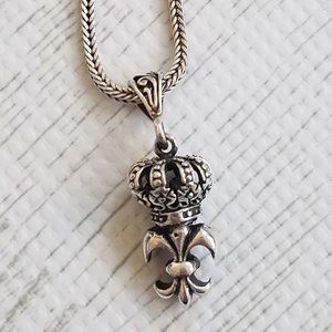 925 STERLING Silver Pendant + chain Biker Rock n' Roll (Crown, Fleur-de-lis)